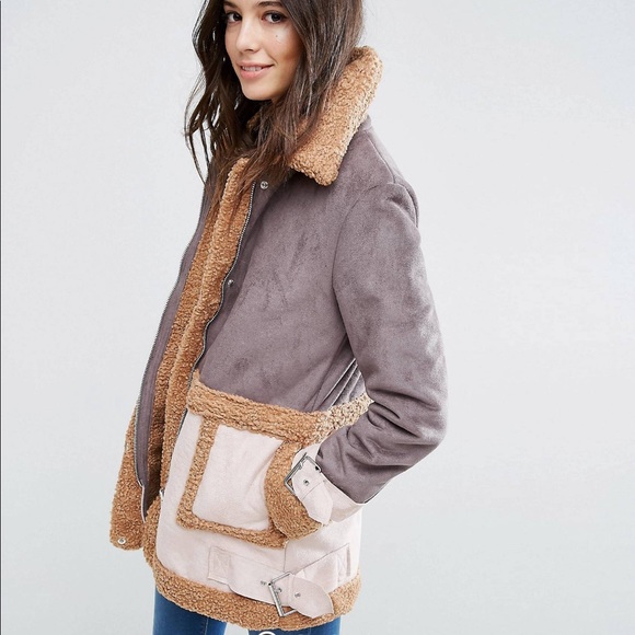 ASOS Jackets & Blazers - ASOS Faux Shearling Coat in Patchwork